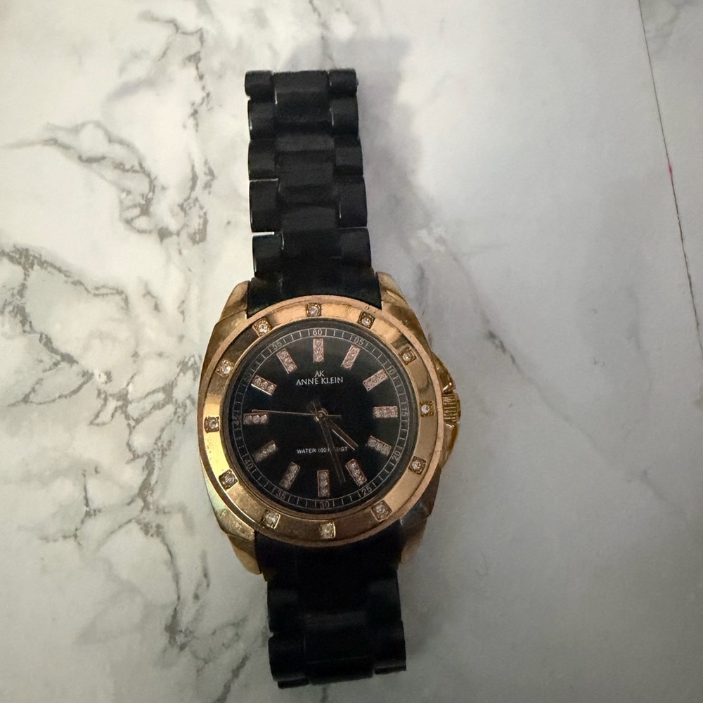 Anne Klein Black and Rose Gold Watch